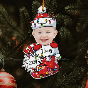 Peeking Baby First Christmas - Gift For Mom, Dad, Baby - Personalized Acrylic Ornament - NA94