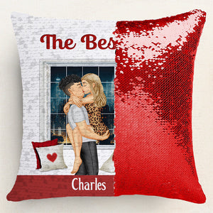 The Best Place In The World Is Inside Your Hug - Personalized  Sequin Pillow - Gift For Couple, Husband Wife, Anniversary, Engagement, Wedding, Marriage Gift|GR7 NA94