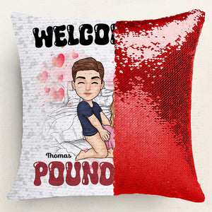 Welcome To Poundtown - Personalized  Sequin Pillow - Gift For Couple, Husband Wife, Anniversary, Engagement, Wedding, Marriage Gift | GR10 NA94