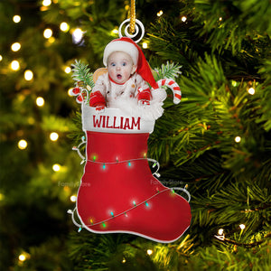 Christmas Baby In The Cute Sock - Gift For Mom, Dad, Baby - Personalized Acrylic Ornament NA94