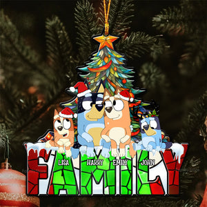 Blue Dog Sitting Christmas Tree - Gift For Family - Personalized Window Suncatcher Ornament - TM01