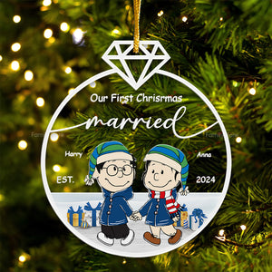 Our First Christmas Married Peanuts - Personalized Acrylic Ornament - Gift For Couple, Husband Wife, Anniversary, Engagement, Wedding, Marriage Gift - CL43 NH96