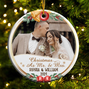 Custom Photo First Christmas As Mr & Mrs - Gift for Couples - Personalized Ceramic Ornament - CRAWL NH96