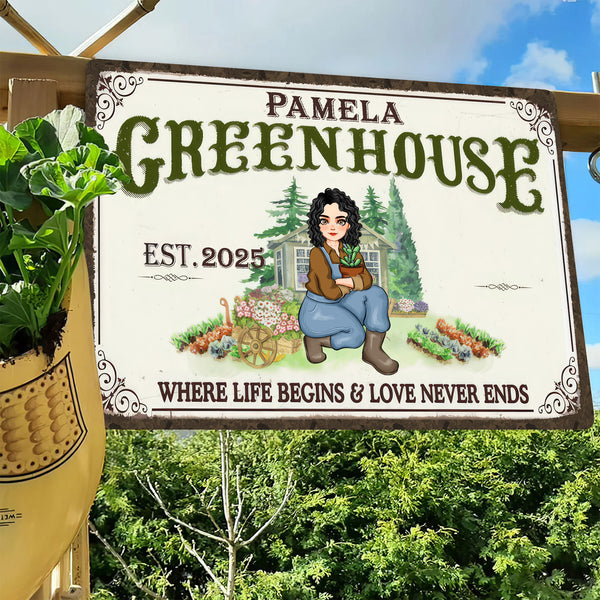 Green House Where Life Begins And Love Never Ends - Personalized Metal Sign - Gift For Gardening Lovers, Gardeners | GR17 NH96