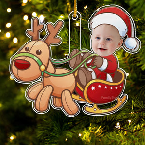 Cute Baby Santa And Reindeer - Gift For Family - Personalized Acrylic Ornament NA94