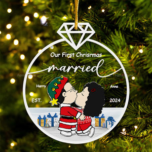 Our First Christmas Married Peanuts - Personalized Acrylic Ornament - Gift For Couple, Husband Wife, Anniversary, Engagement, Wedding, Marriage Gift - CL45 NH96