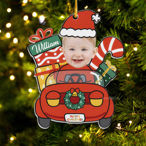 Cute Baby Santa Claus Drive Christmas Car - Gift For Family - Personalized Acrylic Ornament NA94