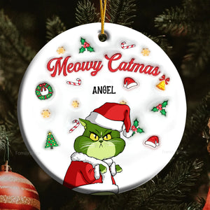 Meowy Catmas Grinch Cats- Gift For Cat Lover, Pet Lovers - Personalized Ceramic Ornament - CL16 NH96