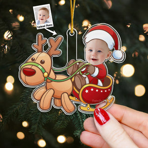 Cute Baby Santa And Reindeer - Gift For Family - Personalized Acrylic Ornament NA94