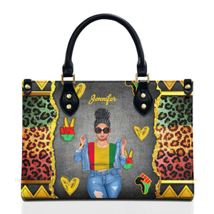 Juneteenth 1865 Freedom Quotes - Personalized Leather Handbag - Gift for Black Women and African Americans | GR3