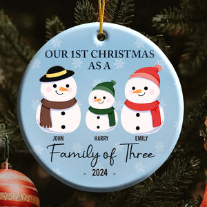 First Christmas As A Family Of Three Snowman - Gift For Family - Personalized Ceramic Ornament - CL34 NA94