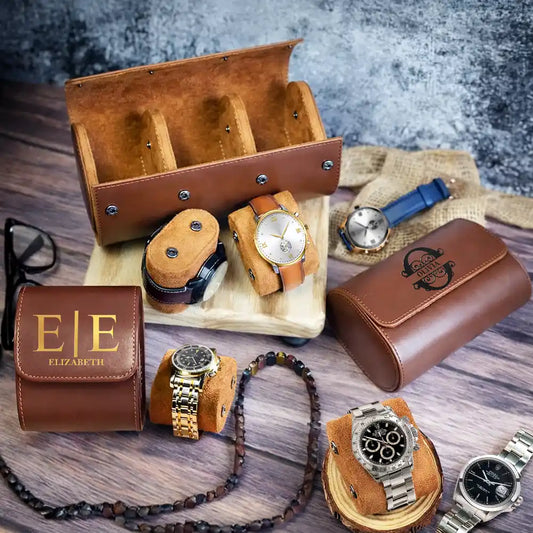 MonogramNameSimpleKeepsake PersonalizedLeatherWatchCase DH245 HAL3904 mkweb1