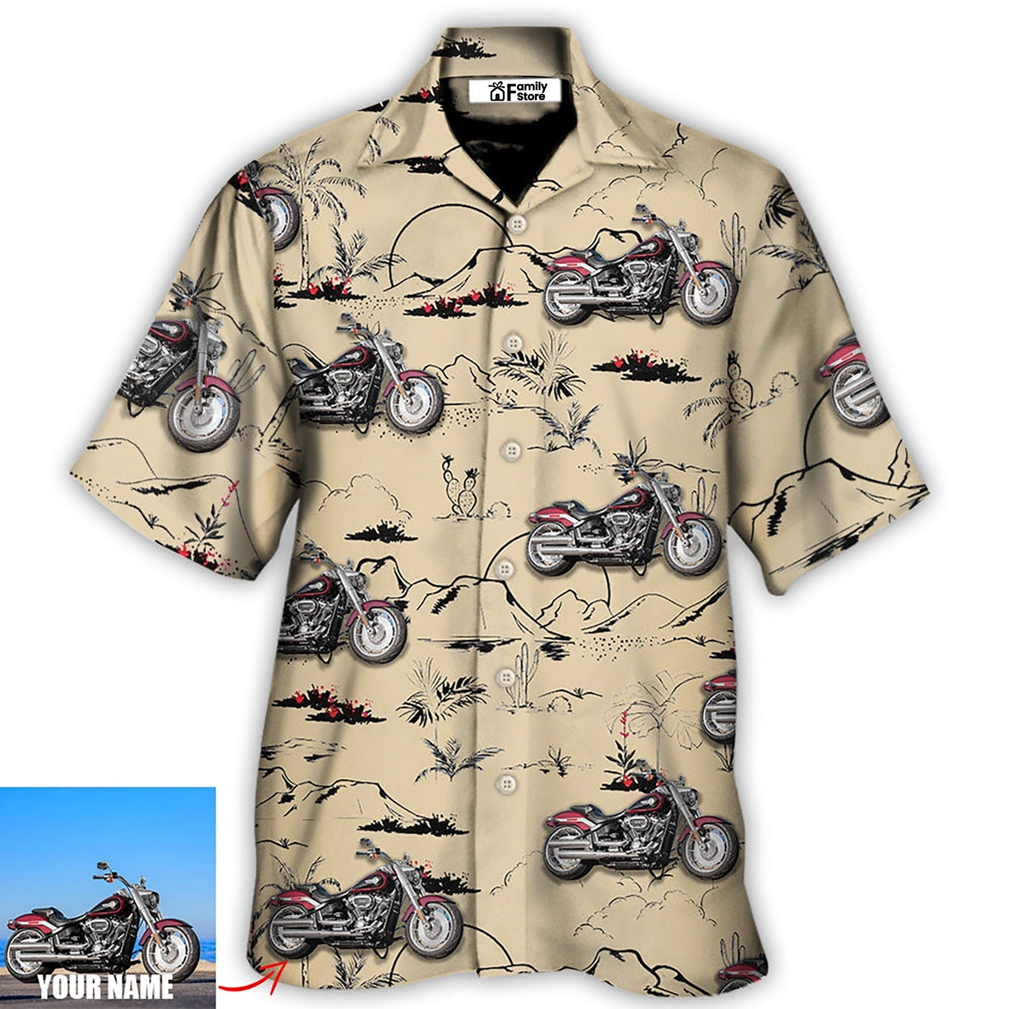 Custom Photo Motorcycle Desert Catus Mountain Flower - Personalized Hawaiian Shirt