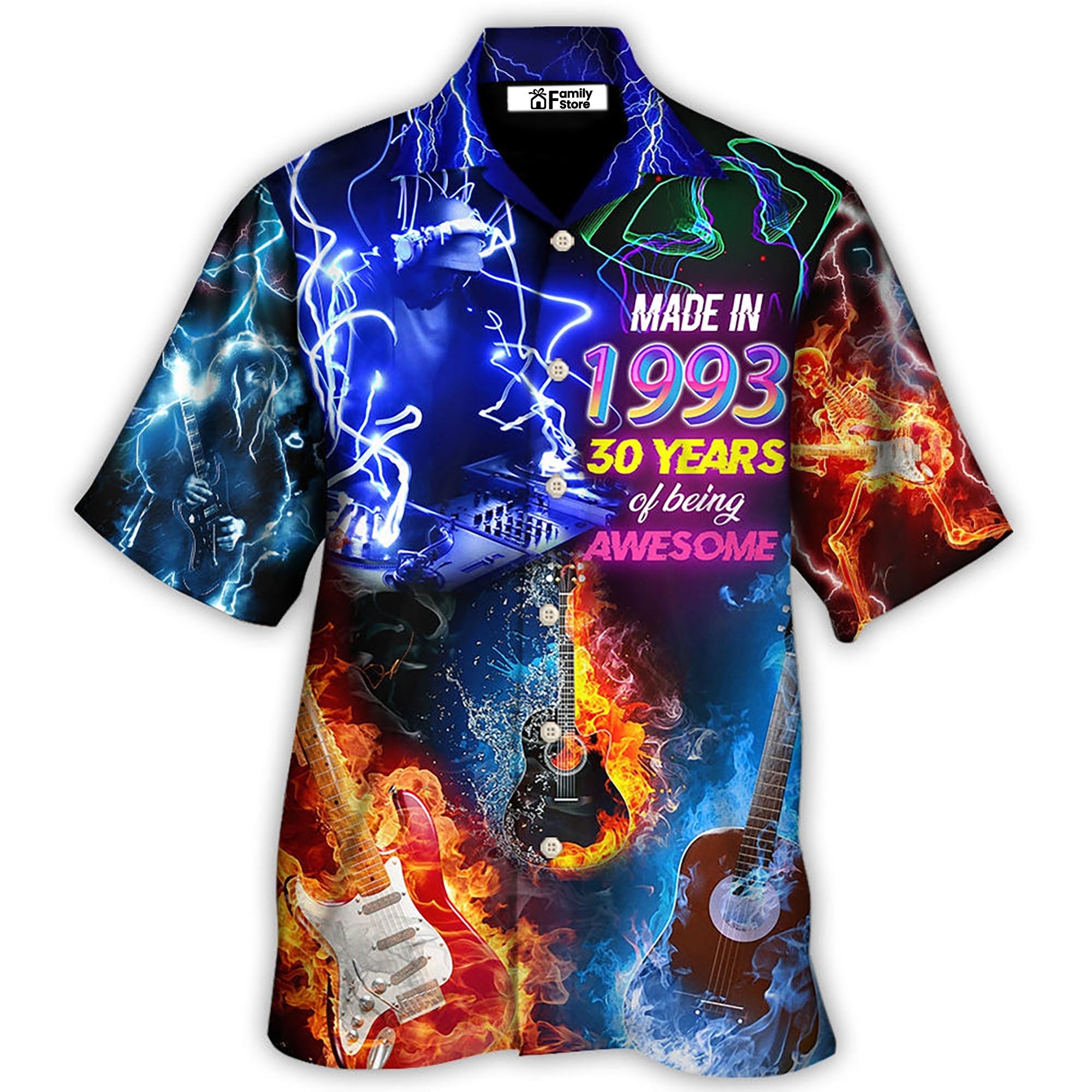 Music Is My Life Made In 1993 Neon Style Hawaiian Shirt