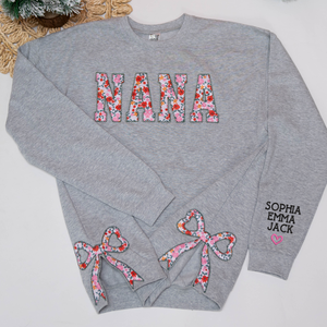 Custom Nana Side Bow Sweatshirt - Mama Nana Gifts - Embroidered Applique Personalized Side Bow Sweatshirt - NH96