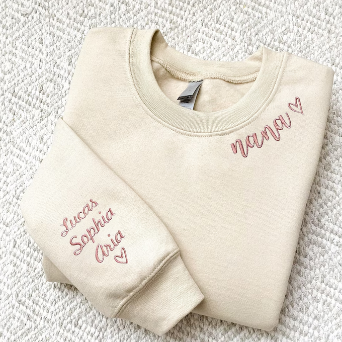 Custom Text Nana Mimi Grandma - Embroidered Sweatshirt, Hoodie, Tshirt - Best Gift for Grandma