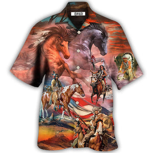 Native American Independence Day Horse American Flag - Hawaiian Shirt