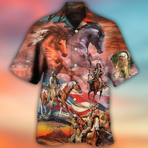 Native American Independence Day Horse American Flag - Hawaiian Shirt