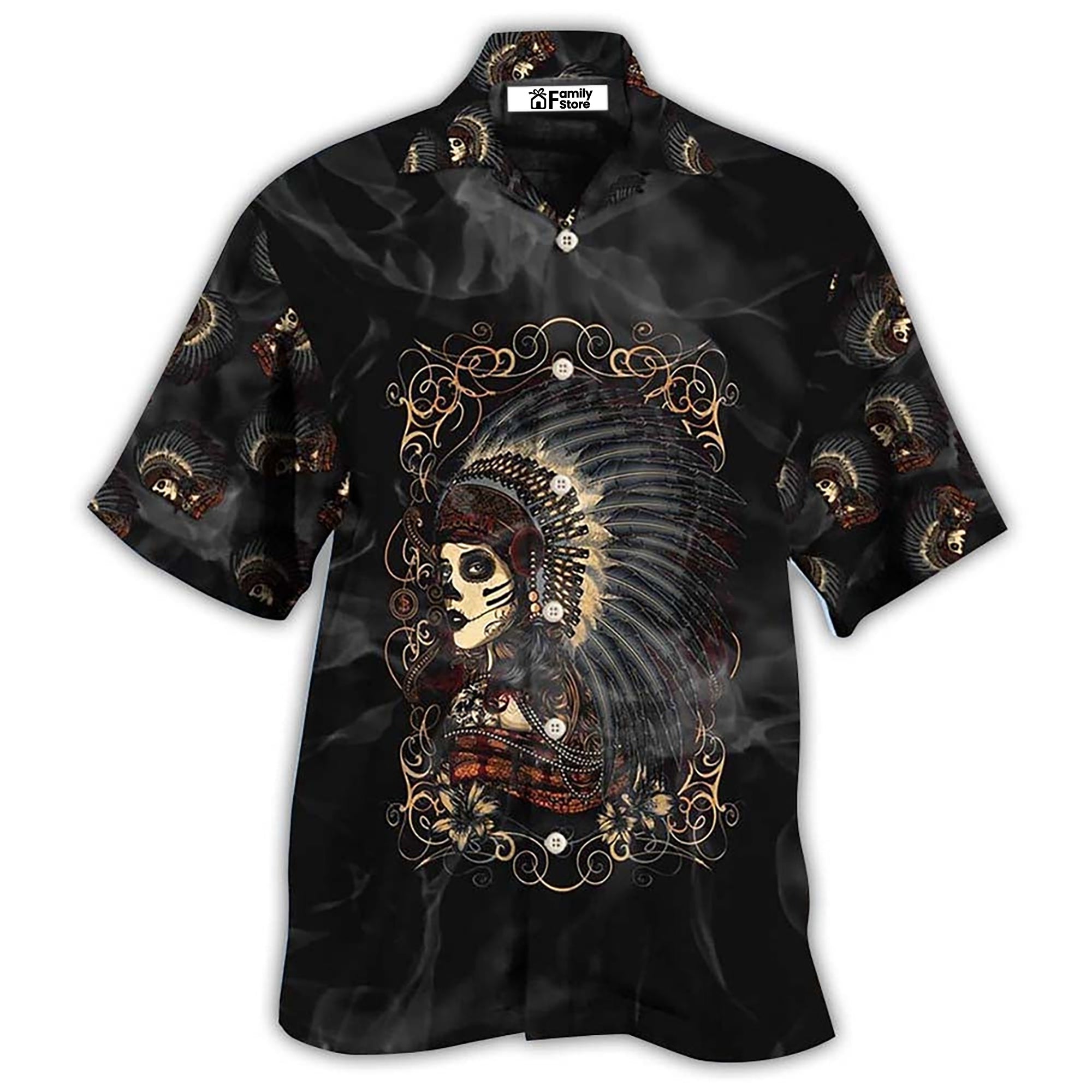 Native Girl Skull Style Dark - Hawaiian Shirt