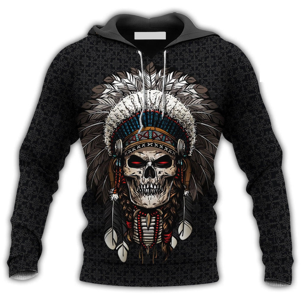 Native Skull Black Simple But Unique Hoodie For Men & Women