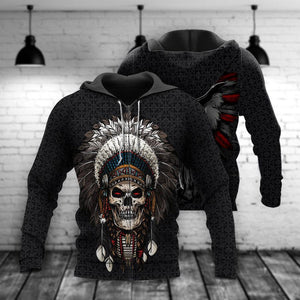 Native Skull Black Simple But Unique Hoodie For Men & Women