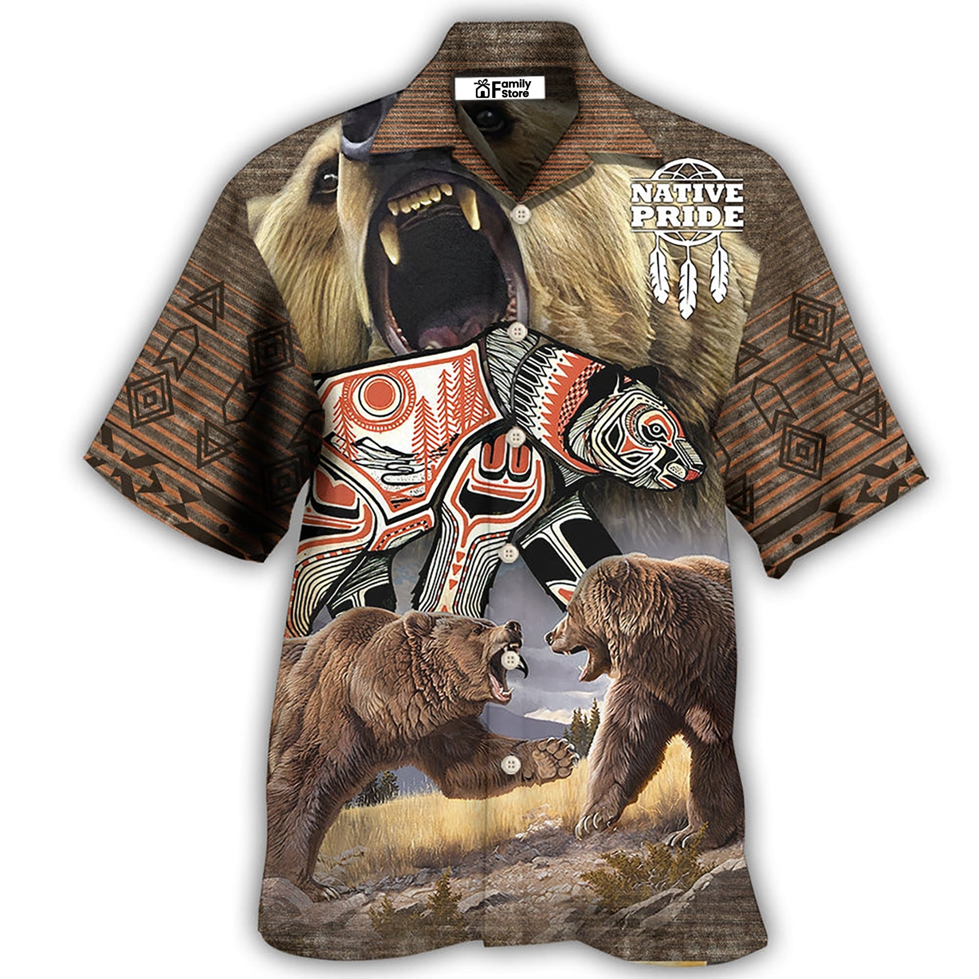 Native Style Love Peace Bear - Hawaiian Shirt