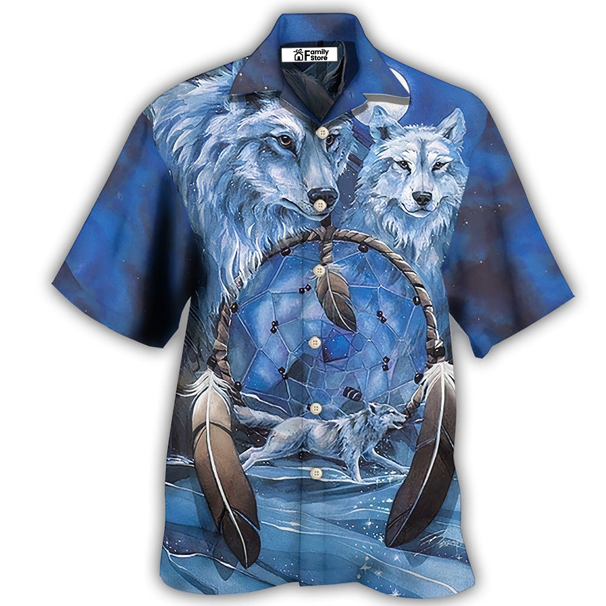 Native Style Love Peace Blue Wolf - Hawaiian Shirt