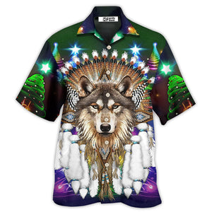 Native Wolf And Merry Christmas Cool - Hawaiian Shirt