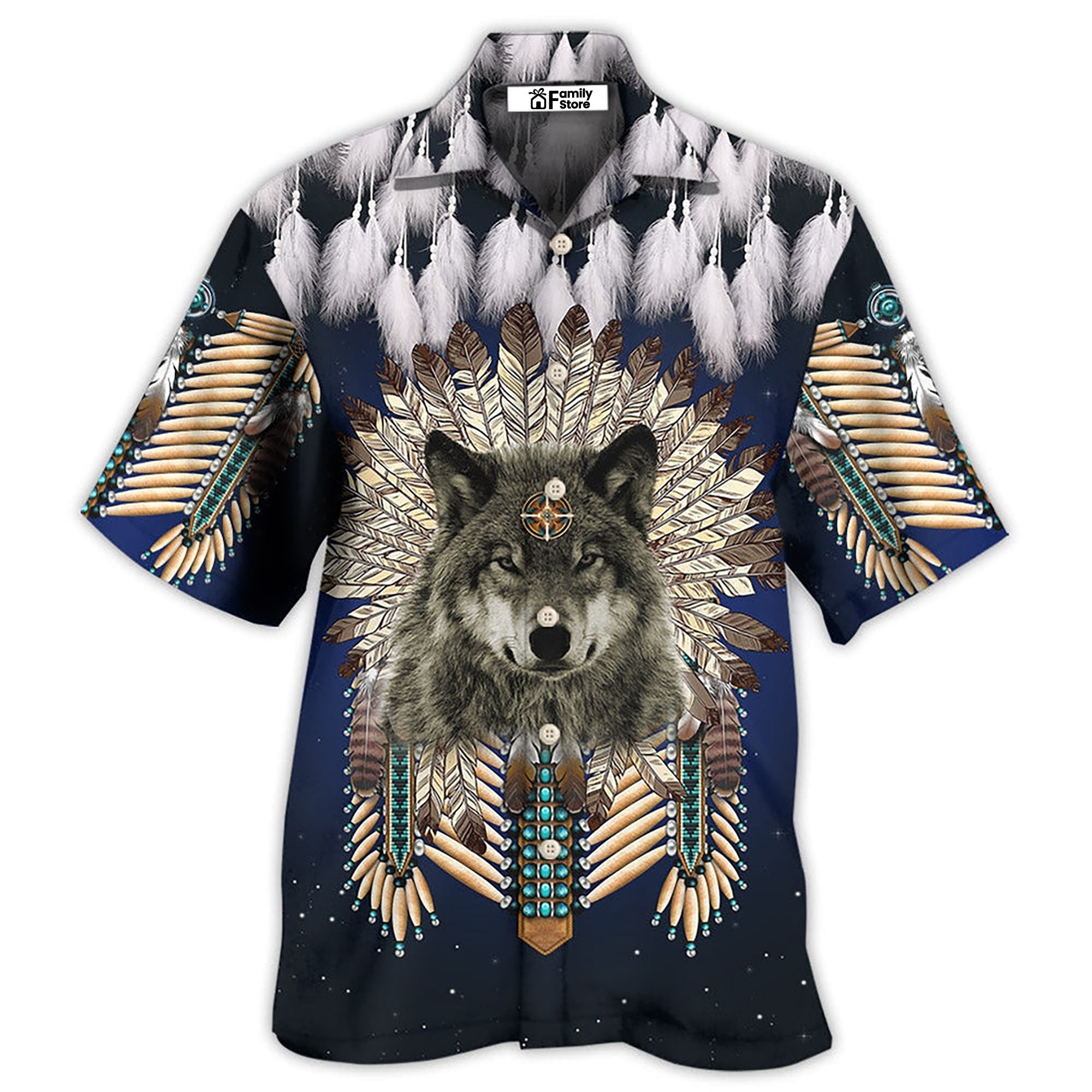 Native Wolf Feathers Dark Style - Hawaiian Shirt