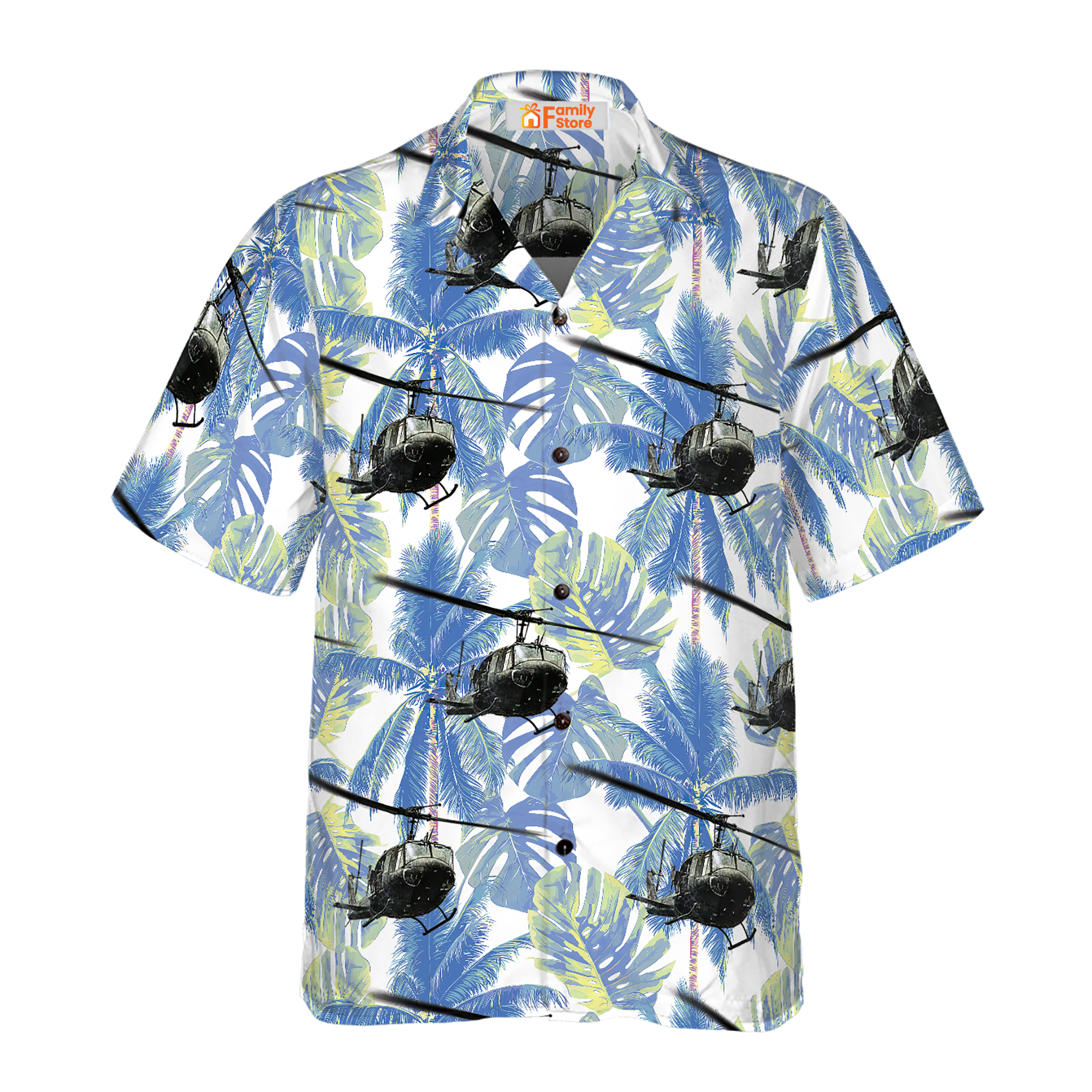 Navy Bell Twin Huey Hawaiian Shirt
