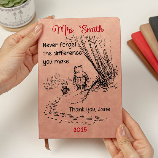 Never Forget The Difference You Make Teacher Gift Personalized Leather Journal_2