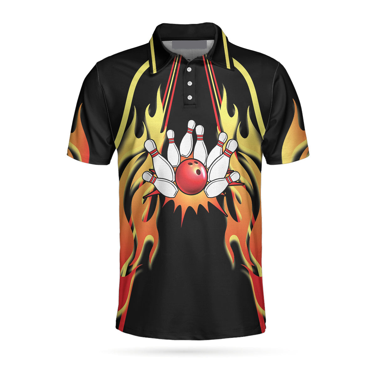 No Pin Left Behind Bowling Black With Flames Polo Shirt