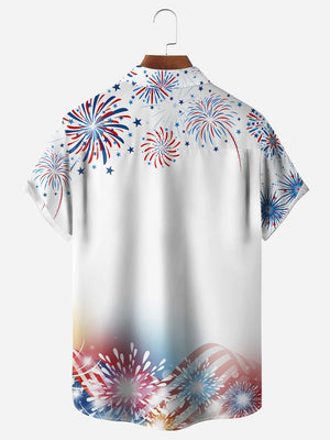 Indepndence Day Flag Flamingo Chest Pocket Short Sleeve Shirt Hawaiian Shirt