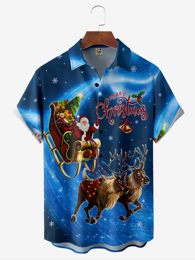 Santa Claus Rides In A Sleigh Overflowing Through The Night Sky - Hawaiian Shirt