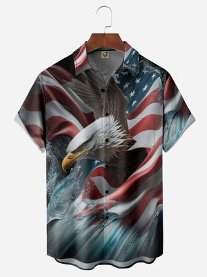 Indepndence Day Flag Chest Pocket Short Sleeve Shirt Hawaiian Shirt