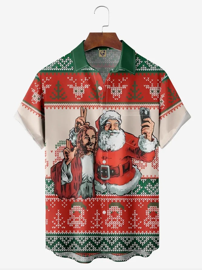 Christmas Funny Santa Claus And Jesus Selfie - Hawaiian Shirt