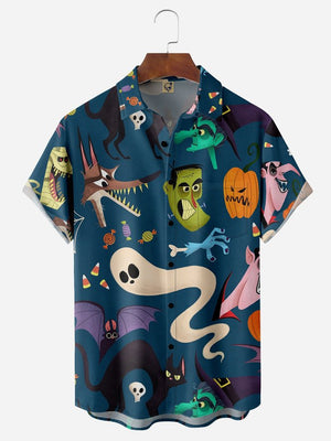 Halloween Ghost, Pumpkin, Fox Short Sleeve Casual Hawaiian Shirt