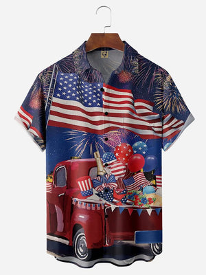 Independence Day Flag Chest Pocket Short Sleeve Shirt Hawaiian Shirt