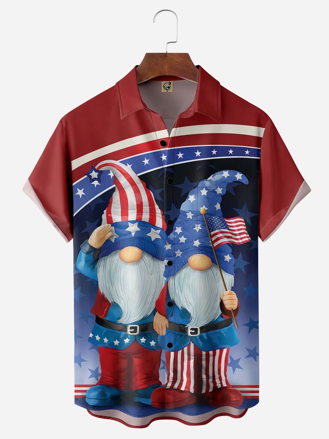 Independence Day Flag Gnomes Chest Pocket Short Sleeve Shirt Hawaiian Shirt