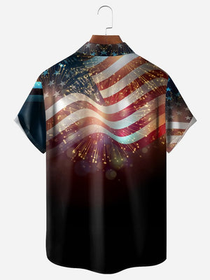 Independence Day Flag Dinosaur Chest Pocket Short Sleeve Shirt Hawaiian Shirt