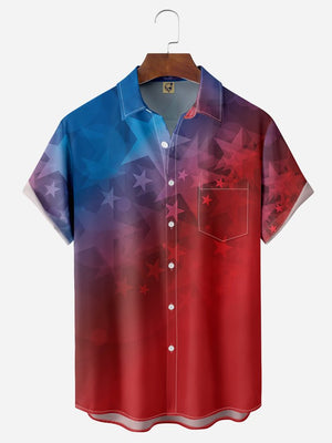 Independence Day Flag Chest Pocket Short Sleeve Shirt Hawaiian Shirt