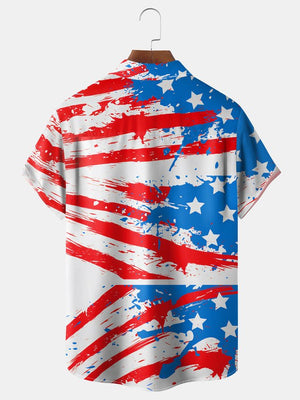 Independence Day Flag Dinosaur Chest Pocket Short Sleeve Shirt Hawaiian Shirt