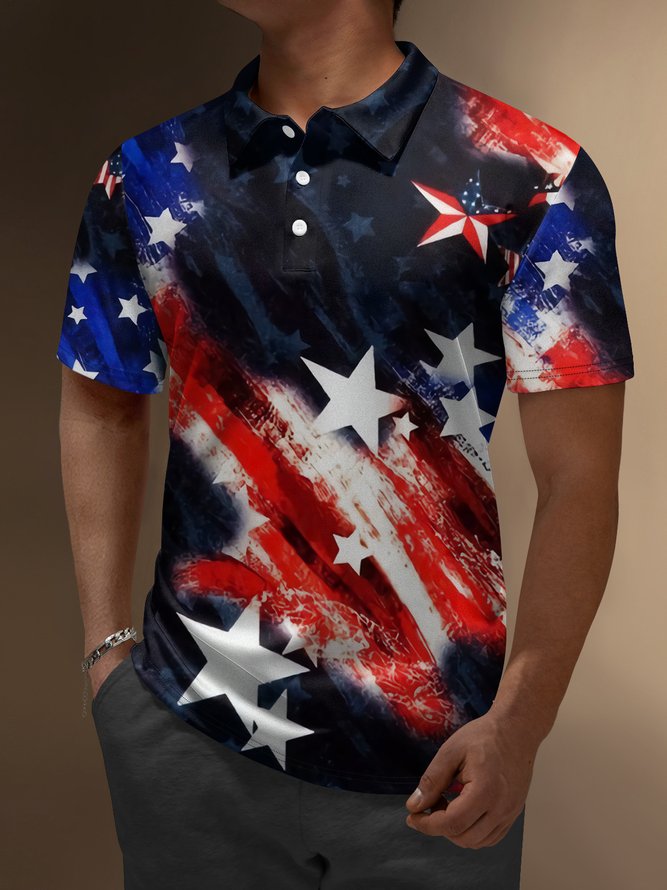 USA Flag Button Down Short Sleeve Polo Shirt Hawaiian Shirt