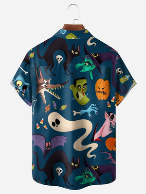 Halloween Ghost, Pumpkin, Fox Short Sleeve Casual Hawaiian Shirt