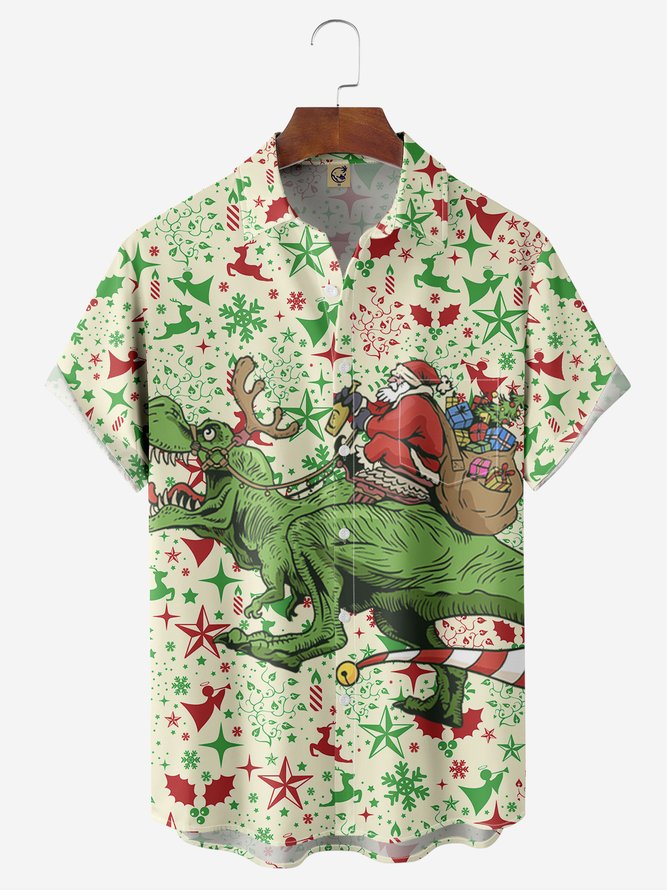 Christmas Santa Claus With Gifts And Dinosaur - Hawaiian Shirt