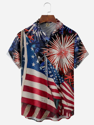 Indepndence Day Flag Chest Pocket Short Sleeve Shirt Hawaiian Shirt