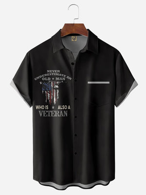 Veterans Chest Pocket Short Sleeve Casual Shirt Hawaiian Shirt