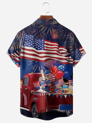 Independence Day Flag Chest Pocket Short Sleeve Shirt Hawaiian Shirt