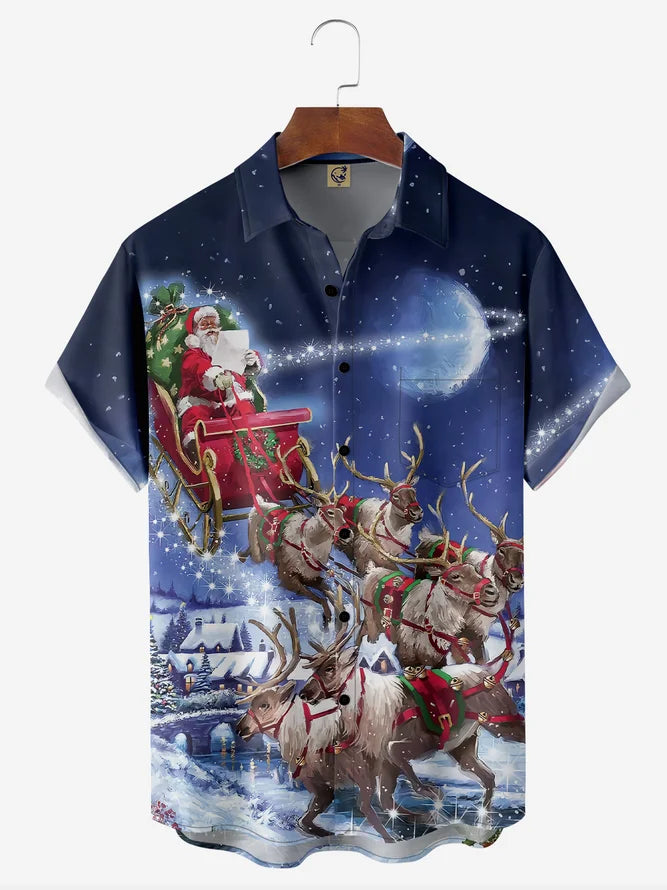 Santa Claus With Reindeer On Christmas Day - Hawaiian Shirt