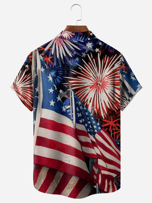 Indepndence Day Flag Chest Pocket Short Sleeve Shirt Hawaiian Shirt